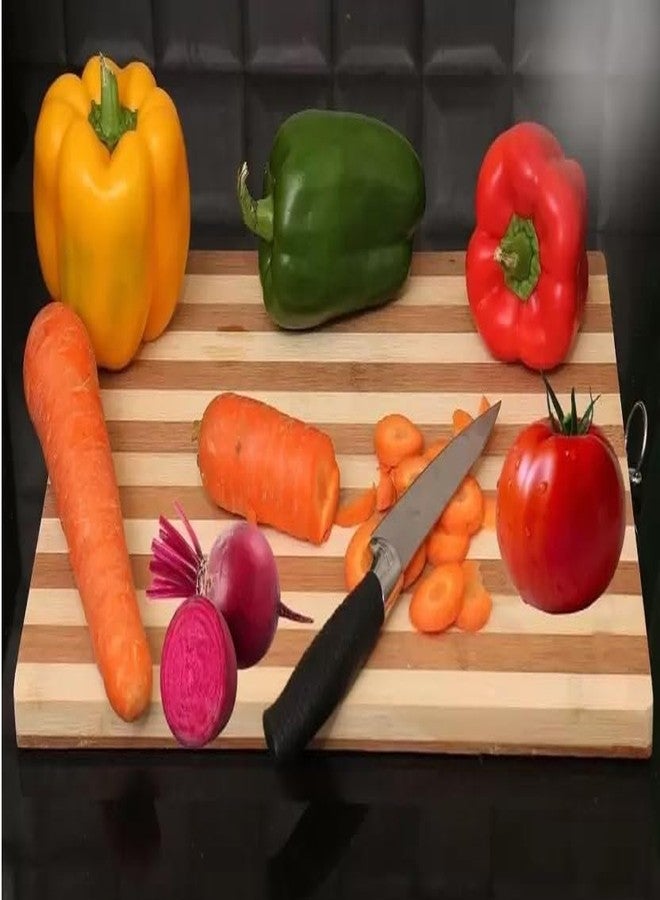 Dynore لوح تقطيع خضراوات داينور غير قابل للانزلاق / لوح تقطيع خضراوات بمقبض تعليق لتقطيع الخضراوات والفواكه والخبز واللحوم، لوح تقديم خشبي ثنائي اللون مثالي - خشبي - Image 2